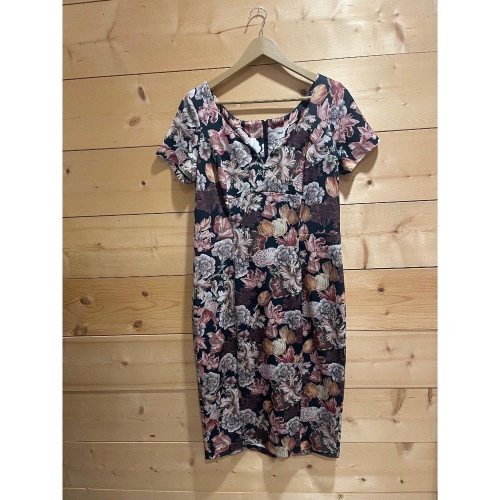 ASOS Black Floral Midi Wiggle Dress Sz 12